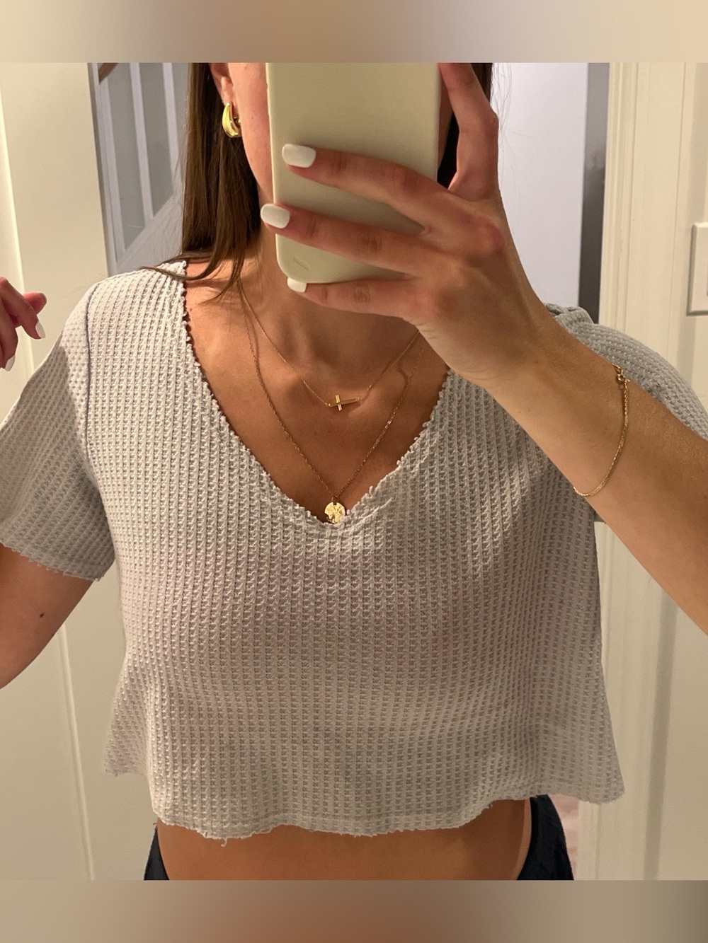 Gray V-Neck Crop Top and Pink Bandeau